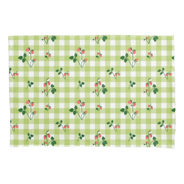 Strawberry Green Gingham Check Plaid Pattern  Pillow Case (Front-Left)