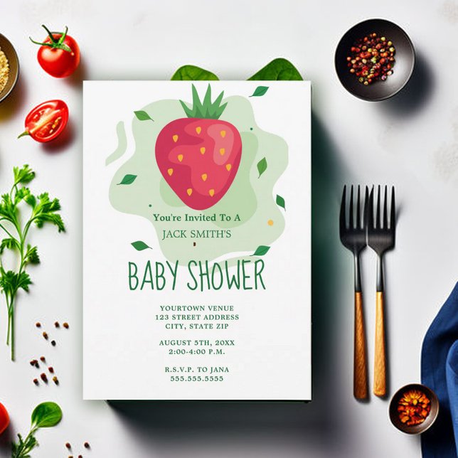 Strawberry Green Red Fruit Baby Shower Invitation (Creator Uploaded)