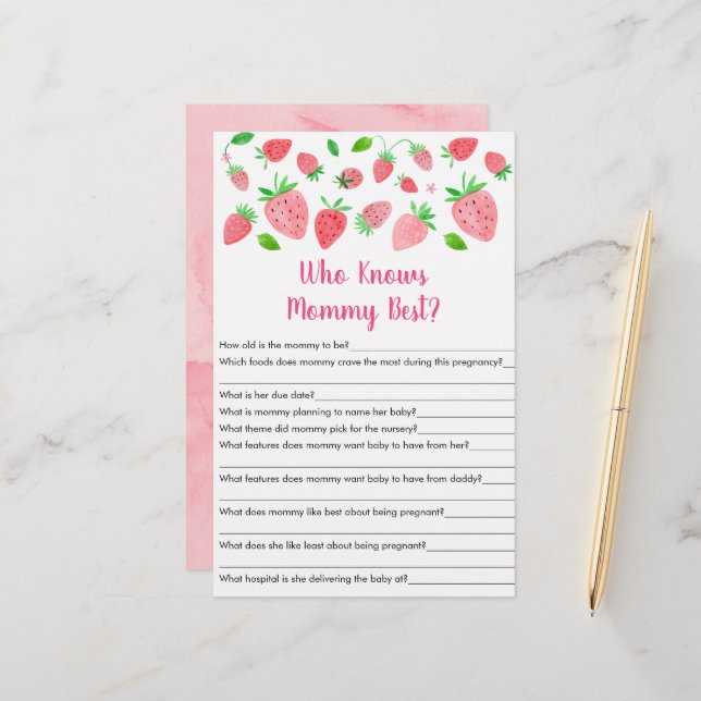 Strawberry Greenery Who Knows Mommy Best Game (Front/Back In Situ)