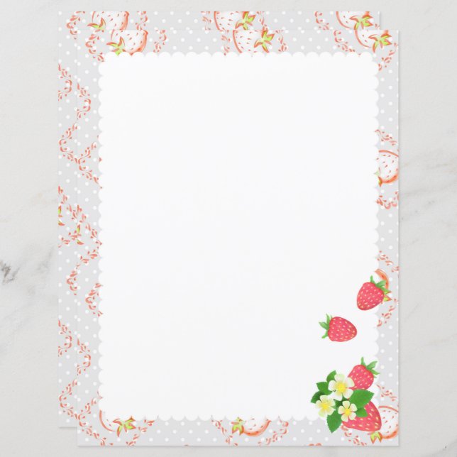 Strawberry Grey Stationery Paper (Front/Back)