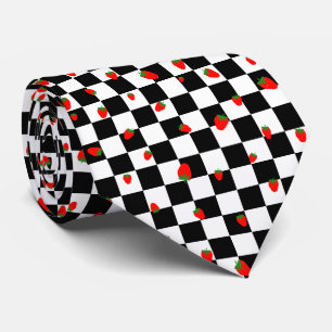 Strawberry Groovy Retro Checkerboard, Y2K 90s Neck Tie