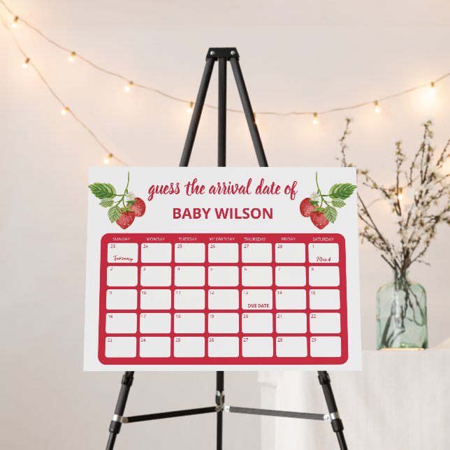 Strawberry Guess Arrival Date Baby Shower Game Foam Board (In Situ (Stand))