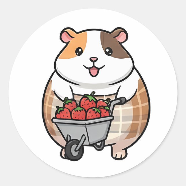 Strawberry Guinea Pig Classic Round Sticker (Front)
