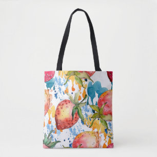 Strawberry healthy food. Watercolor background ill Tote Bag