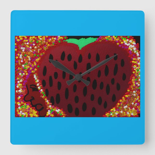 Strawberry Heart Bouquet Square Wall Clock (Front)