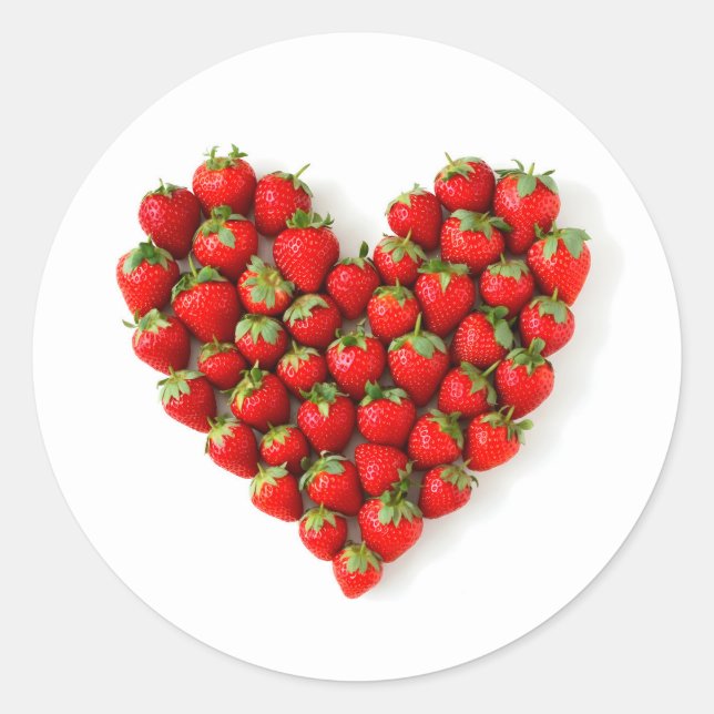 Strawberry Heart Classic Round Sticker (Front)