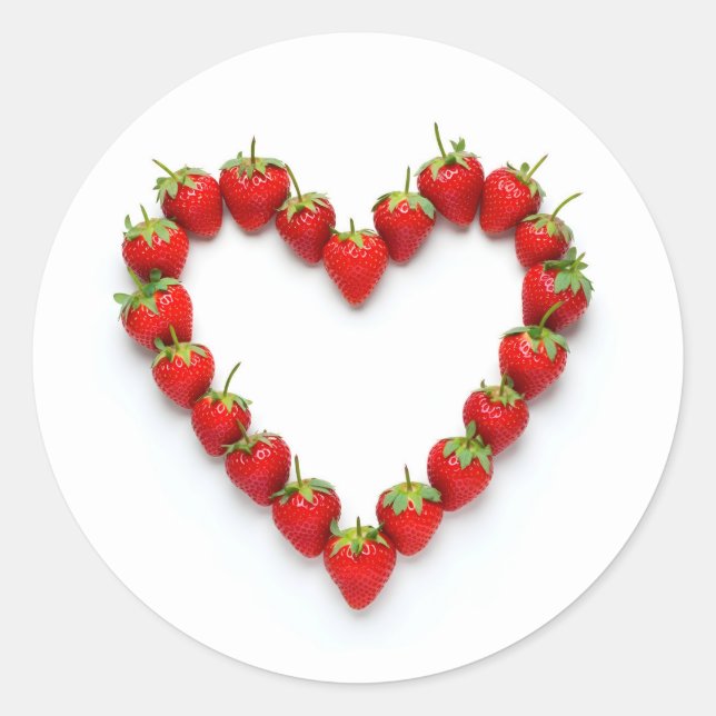 Strawberry Heart Classic Round Sticker (Front)