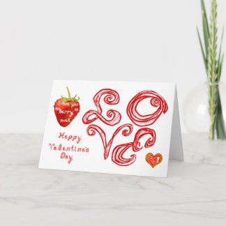 Strawberry Heart LOVE Fabric Font Valentine Card