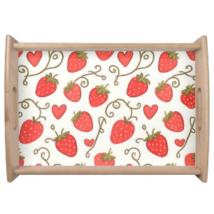 Strawberry Heart Pattern Cute Whimsical Serving Tray