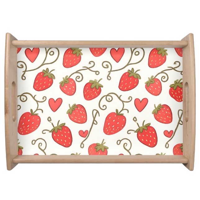 Strawberry Heart Pattern Cute Whimsical Serving Tray (Front)