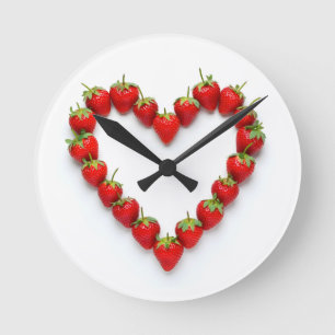Strawberry Heart Round Clock