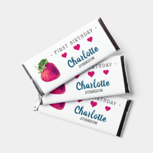 Strawberry Hearts Birthday Girl White Hershey Bar Favors