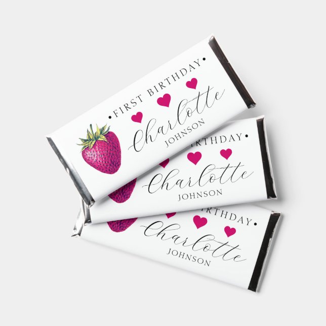 Strawberry Hearts Birthday Girl White Hershey Bar Favors (Front)