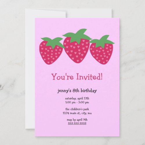 Strawberry Hearts Birthday Party Invitations