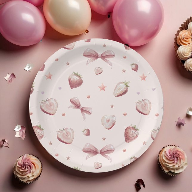 Strawberry Hearts Love Ribbon Stars Paper Plates (Creator Uploaded)