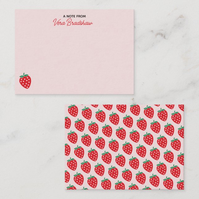 Strawberry Hearts Pink Coquette Personalized  Note Card (Front/Back)