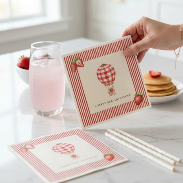 Strawberry Hot Air Balloon Baby Shower Paper Napkins (Creator Uploaded)