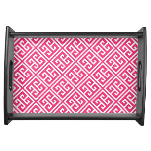 Strawberry Hot Pink Greek Key Pattern Serving Tray