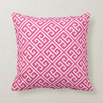 Strawberry Hot Pink Greek Key Pattern Throw Pillow by heartlockedhome at Zazzle