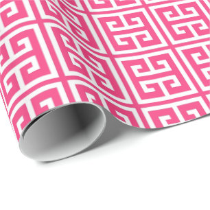 Strawberry Hot Pink Greek Key Pattern Wrapping Paper