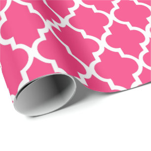 Strawberry Hot Pink Quatrefoil Tiles Pattern Wrapping Paper