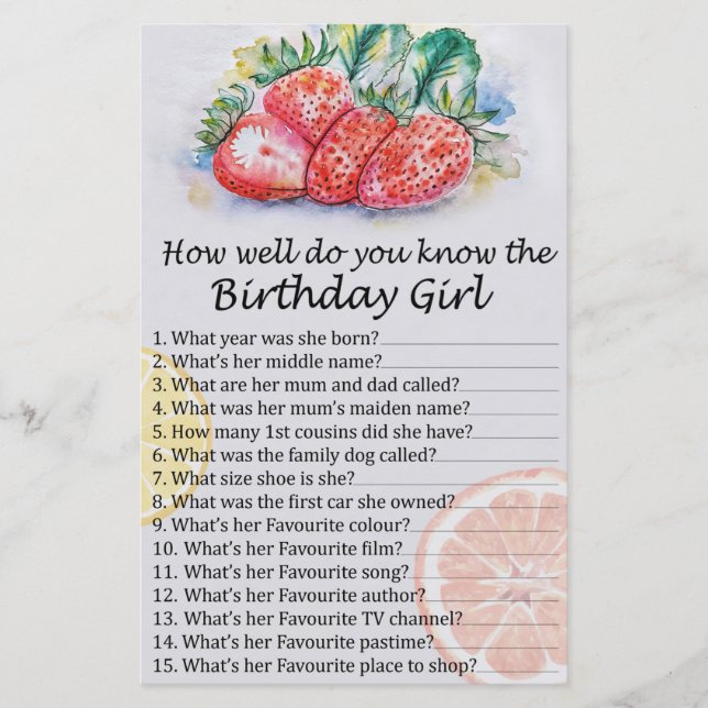 Strawberry How well do you know the birthday girl (Front)