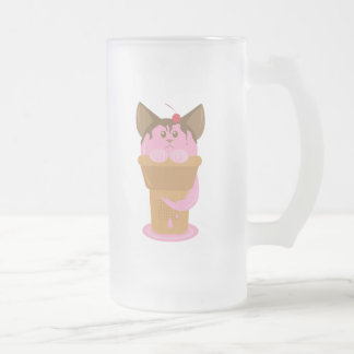 Strawberry Ice Cream Cat Frosted Glass Beer Mug