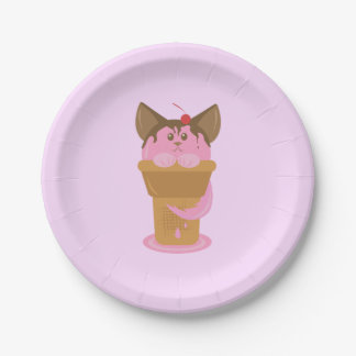 Strawberry Ice Cream Cat Paper Plates