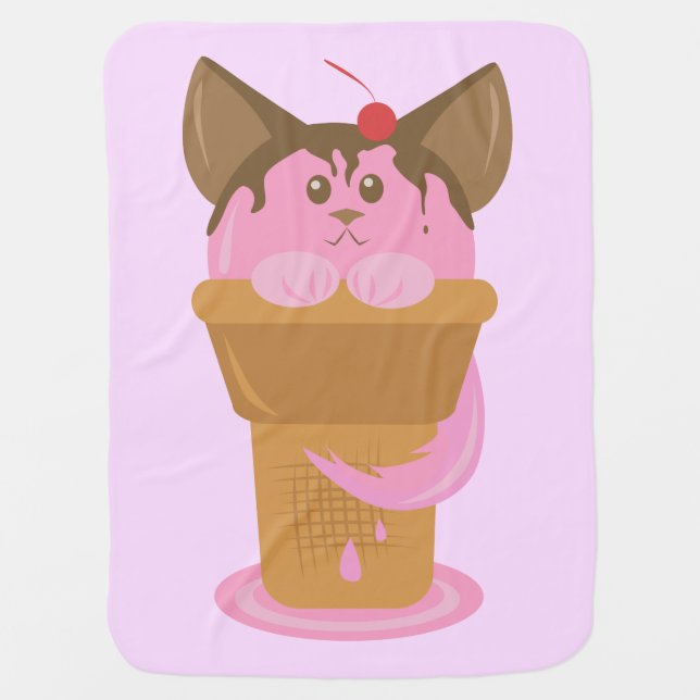 Strawberry Ice Cream Cat Stroller Blanket (Front)