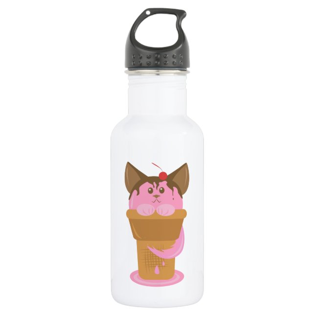 Strawberry Ice Cream Cat Water Bottle (Front)