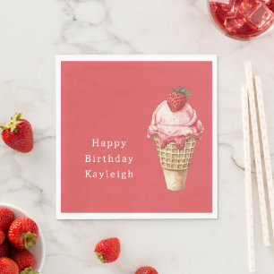 Strawberry Ice Cream Cone Birthday Napkins