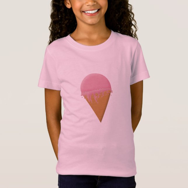 Strawberry Ice Cream Cone Girls Pink T-Shirt (Front)
