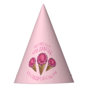 Strawberry Ice Cream Cone Icecream Social Scoop Party Hat