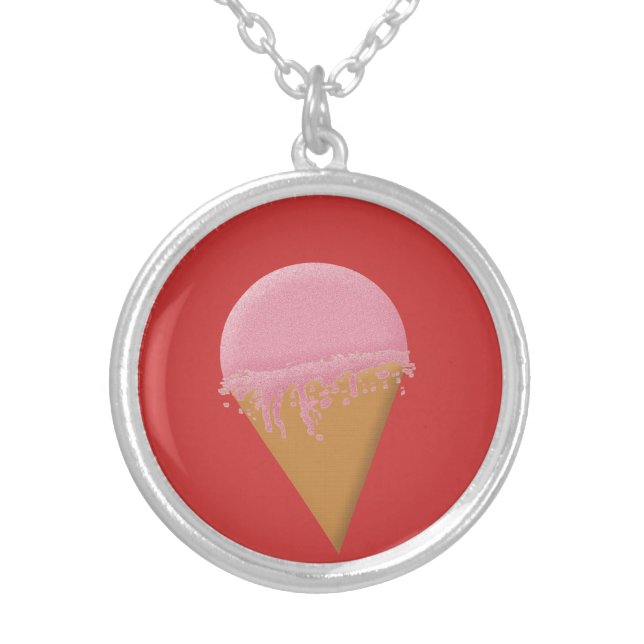 Strawberry Ice Cream Cone Necklace Customizable (Front)