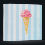 Strawberry Ice Cream Cone On Blue Stripes Binder<br><div class="desc">A yummy binder with a delicious ice cream cone illustration,  with a scoop of pink strawberry ice cream held by a waffle cone. Set on an blue stripes background.</div>