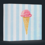 Strawberry Ice Cream Cone On Blue Stripes Binder<br><div class="desc">A yummy binder with a delicious ice cream cone illustration,  with a scoop of pink strawberry ice cream held by a waffle cone. Set on an blue stripes background.</div>