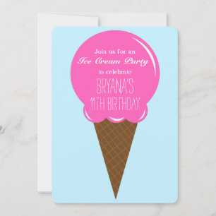 Strawberry Ice Cream Cone Party Invitations
