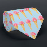 Strawberry Ice Cream Cone Tiled Pattern Neck Tie<br><div class="desc">A tie with a delicious ice cream cone illustration,  with a scoop of pink strawberry ice cream held by a waffle 
cone.</div>