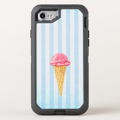 Strawberry Ice Cream Cone With Blue Stripes OtterBox Defender iPhone SE87 Case