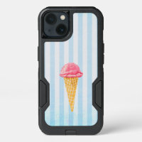 Strawberry Ice Cream Cone With Blue Stripes