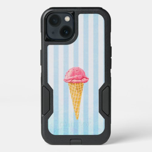 Strawberry Ice Cream Cone With Blue Stripes iPhone 13 Case