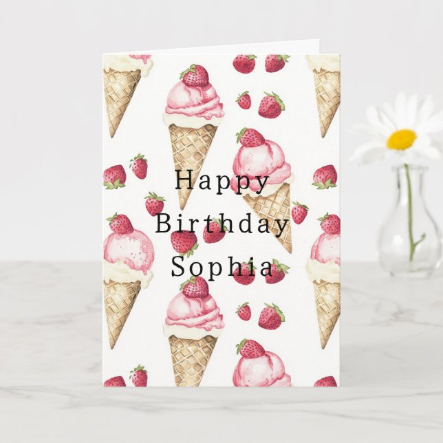 Strawberry Ice Cream Cones Birthday Card (Small Plant)