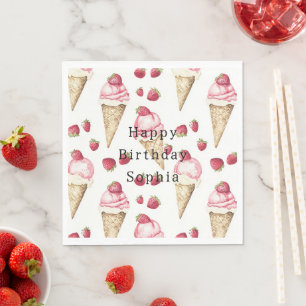 Strawberry Ice Cream Cones Birthday Napkins