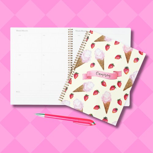 Strawberry Ice Cream Cute Personalized Hand_Drawn Planner