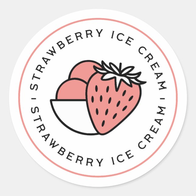 Strawberry ice cream flavor classic round sticker (Front)