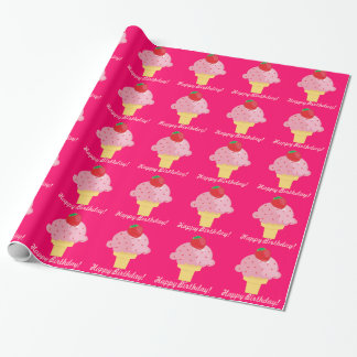 Strawberry Ice Cream Happy Birthday Gift Wrap