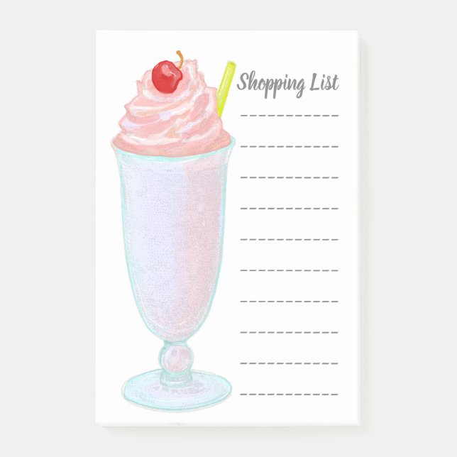 Strawberry Ice Cream Milkshake Shopping List Post-it Notes (Front)