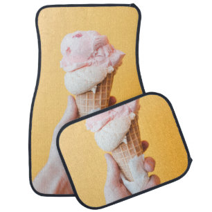Strawberry ice cream on cone car floor mat