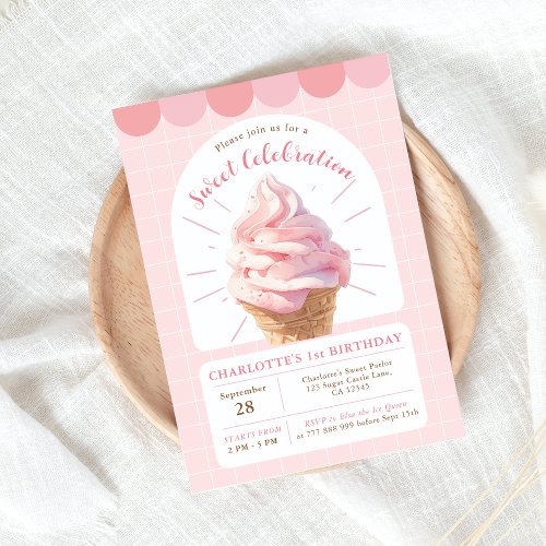 Strawberry Ice Cream Shop Birthday Invitation