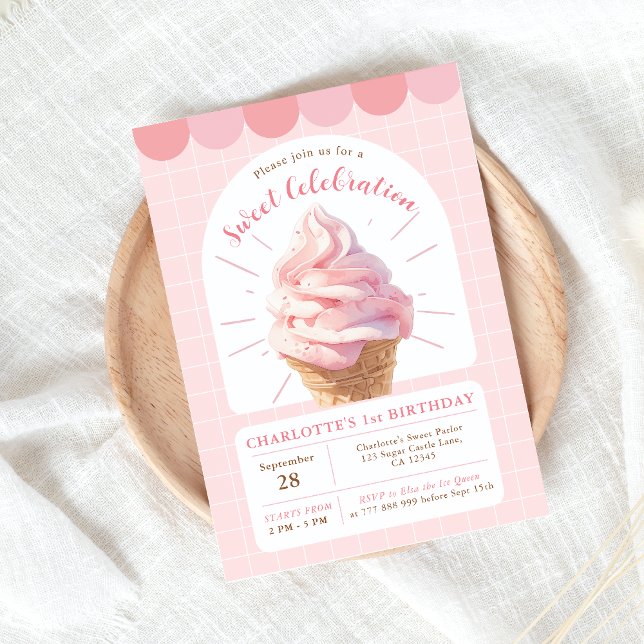 Strawberry Ice Cream Shop Birthday Invitation (Creator Uploaded)